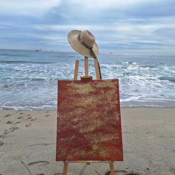 Acrylic Painting On Canvas Glowing Gold Red Sunset 24" x 30" - Picture 3 of 11